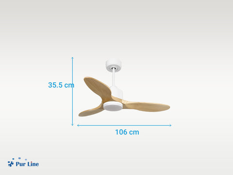 Ventilador de techo Reversible Termostato Dimable Wifi Motor DC Techos Inclinados Mando a Distancia Luz tres tonos Hypersilence Memoria 5