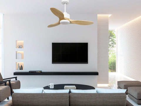 Ventilador de techo Reversible Termostato Dimable Wifi Motor DC Techos Inclinados Mando a Distancia Luz tres tonos Hypersilence Memoria 6