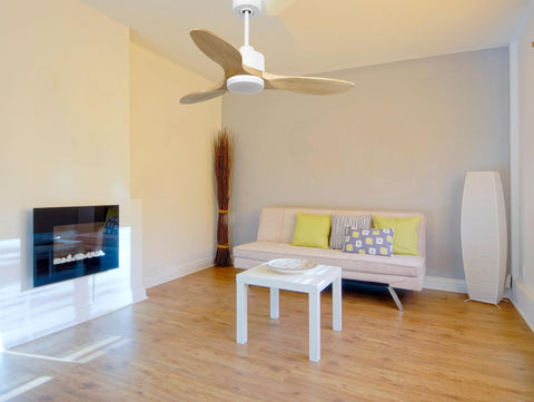 Ventilador de techo Reversible Termostato Dimable Wifi Motor DC Techos Inclinados Mando a Distancia Luz tres tonos Hypersilence Memoria 7