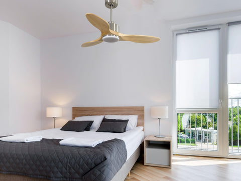 Ventilador de techo Reversible Termostato Dimable Wifi Motor DC Techos Inclinados Mando a Distancia Luz tres tonos Hypersilence Memoria 4