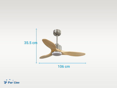 Ventilador de techo Reversible Termostato Dimable Wifi Motor DC Techos Inclinados Mando a Distancia Luz tres tonos Hypersilence Memoria 6