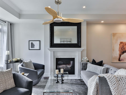 Ventilador de techo Reversible Termostato Dimable Wifi Motor DC Techos Inclinados Mando a Distancia Luz tres tonos Hypersilence Memoria 7