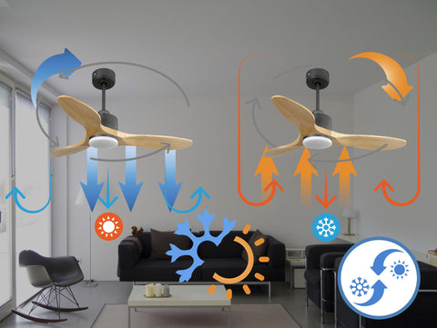 Ventilador de techo Reversible Termostato Dimable Wifi Motor DC Techos Inclinados Mando a Distancia Luz tres tonos Hypersilence Memoria 2