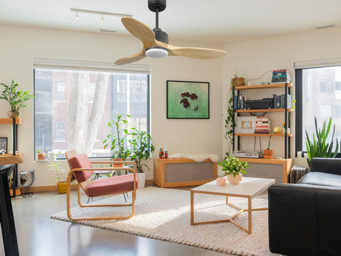 Ventilador de techo Reversible Termostato Dimable Wifi Motor DC Techos Inclinados Mando a Distancia Luz tres tonos Hypersilence Memoria 5