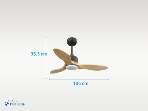 Ventilador de techo Reversible Termostato Dimable Wifi Motor DC Techos Inclinados Mando a Distancia Luz tres tonos Hypersilence Memoria 6