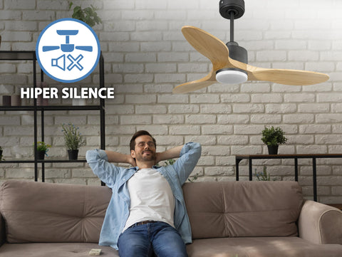 Ventilador de techo Reversible Termostato Dimable Wifi Motor DC Techos Inclinados Mando a Distancia Luz tres tonos Hypersilence Memoria 4