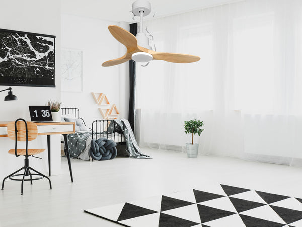 Ventilador de techo Reversible Termostato Wifi Motor DC Techos Inclinados Mando a Distancia Hypersilence Memoria 2