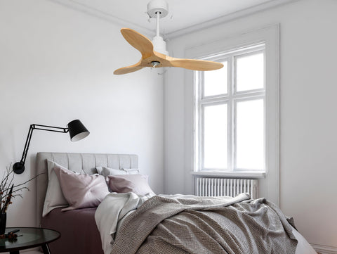 Ventilador de techo Reversible Termostato Dimable Wifi Motor DC Techos Inclinados Mando a Distancia Luz tres tonos Hypersilence Memoria 2