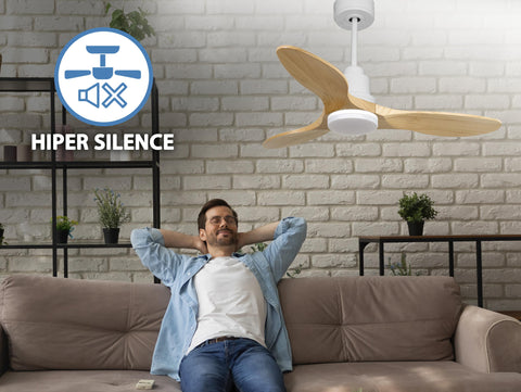 Ventilador de techo Reversible Termostato Dimable Wifi Motor DC Techos Inclinados Mando a Distancia Luz tres tonos Hypersilence Memoria 6