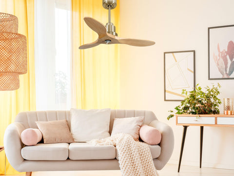 Ventilador de techo Reversible Termostato Dimable Wifi Motor DC Techos Inclinados Mando a Distancia Luz tres tonos Hypersilence Memoria 2