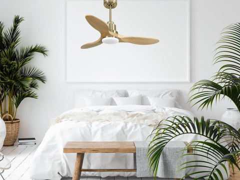 Ventilador de techo Reversible Termostato Dimable Wifi Motor DC Techos Inclinados Mando a Distancia Luz tres tonos Hypersilence Memoria 4