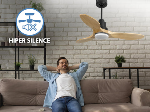 Ventilador de techo Reversible Termostato Dimable Wifi Motor DC Techos Inclinados Mando a Distancia Luz tres tonos Hypersilence Memoria 6