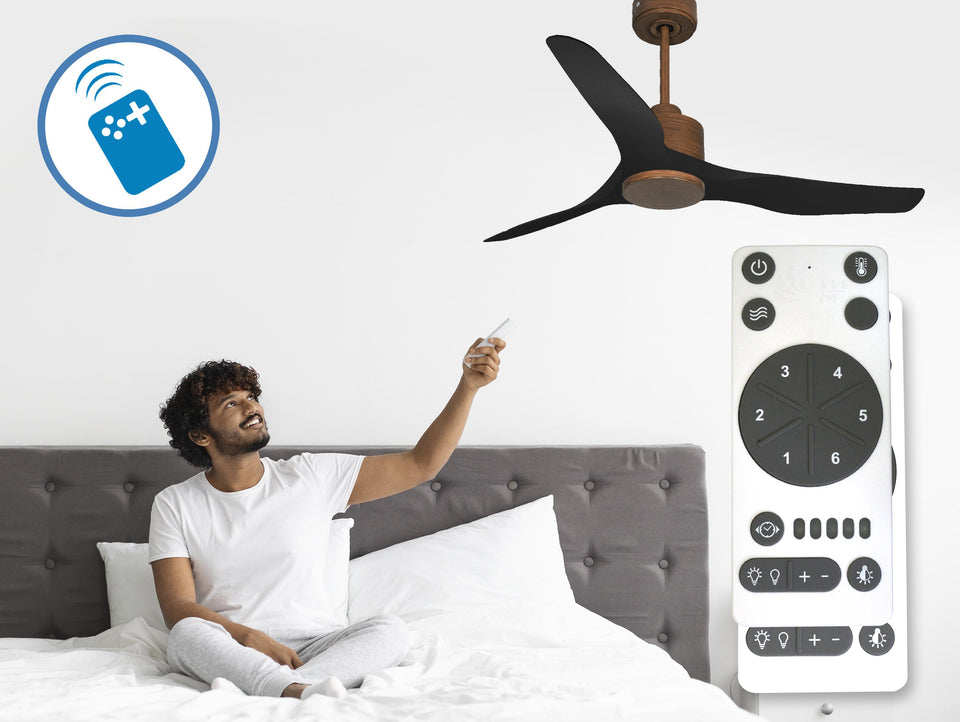 Ventilador de techo Reversible Termostato Wifi Motor DC Techos Inclinados Mando a Distancia Adaptador 2/3 Aspas Hypersilence Memoria 2