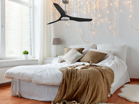 Ventilador de techo Reversible Termostato Dimable Wifi Motor DC Techos Inclinados Mando a Distancia Luz tres tonos Adaptador 2/3 Aspas Hypersilence Memoria 5