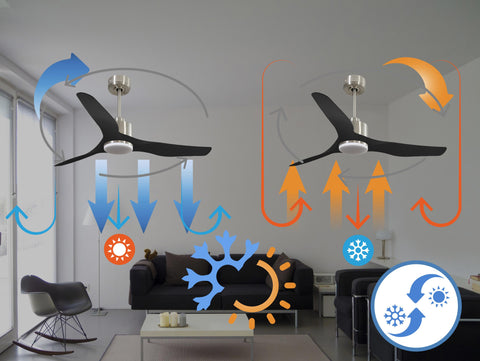 Ventilador de techo Reversible Termostato Dimable Wifi Motor DC Techos Inclinados Mando a Distancia Luz tres tonos Adaptador 2/3 Aspas Hypersilence Memoria 6