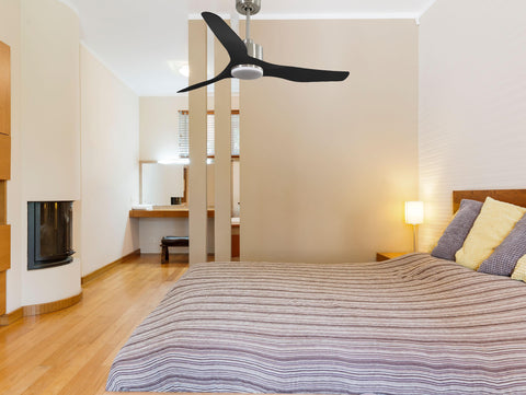 Ventilador de techo Reversible Termostato Dimable Wifi Motor DC Techos Inclinados Mando a Distancia Luz tres tonos Adaptador 2/3 Aspas Hypersilence Memoria 7