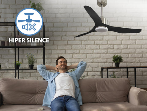 Ventilador de techo Reversible Termostato Dimable Wifi Motor DC Techos Inclinados Mando a Distancia Luz tres tonos Adaptador 2/3 Aspas Hypersilence Memoria 3