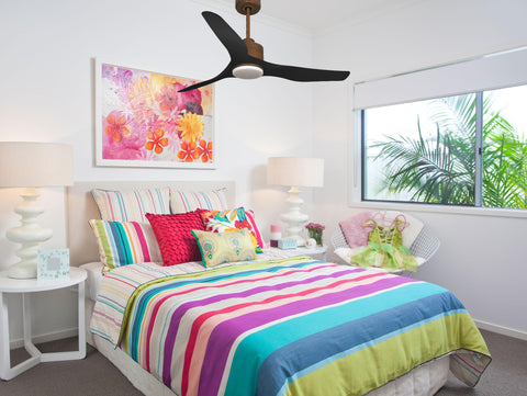 Ventilador de techo Reversible Termostato Dimable Wifi Motor DC Techos Inclinados Mando a Distancia Luz tres tonos Adaptador 2/3 Aspas Hypersilence Memoria 6