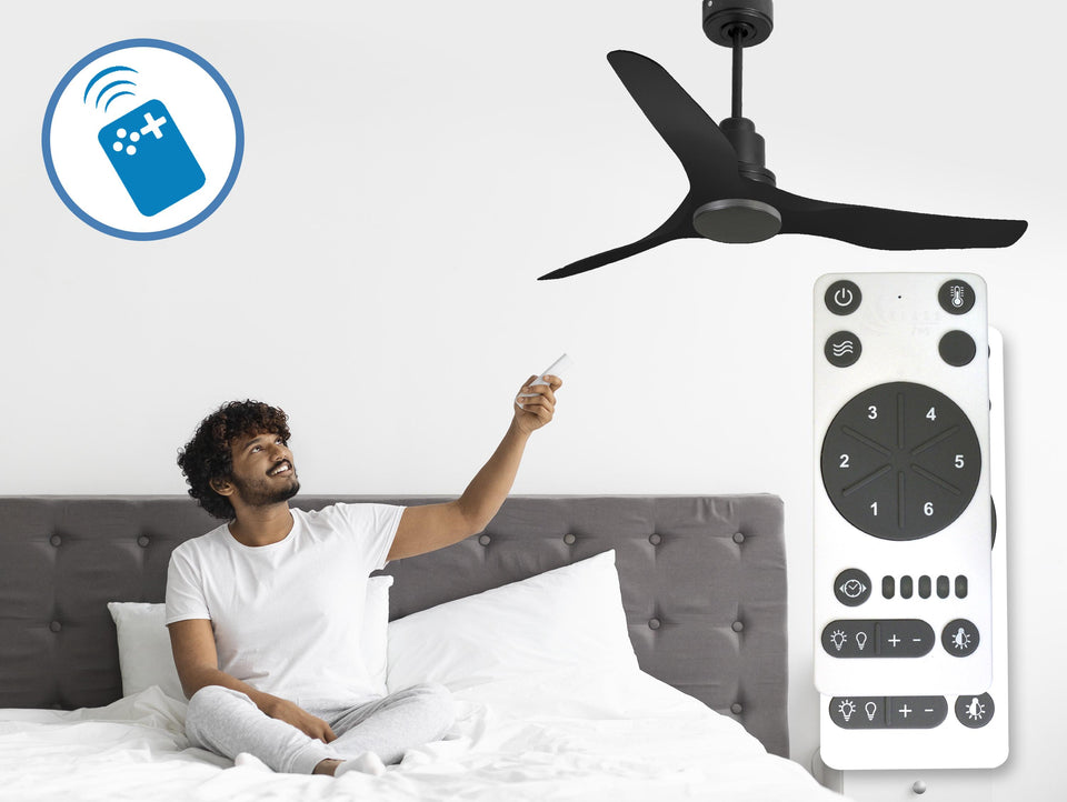 Ventilador de techo Reversible Termostato Wifi Motor DC Techos Inclinados Mando a Distancia Adaptador 2/3 Aspas Hypersilence Memoria 6