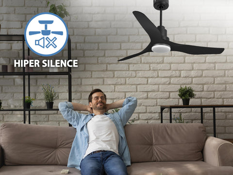 Ventilador de techo Reversible Termostato Dimable Wifi Motor DC Techos Inclinados Mando a Distancia Luz tres tonos Adaptador 2/3 Aspas Hypersilence Memoria 4