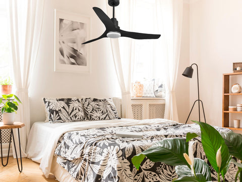 Ventilador de techo Reversible Termostato Dimable Wifi Motor DC Techos Inclinados Mando a Distancia Luz tres tonos Adaptador 2/3 Aspas Hypersilence Memoria 7