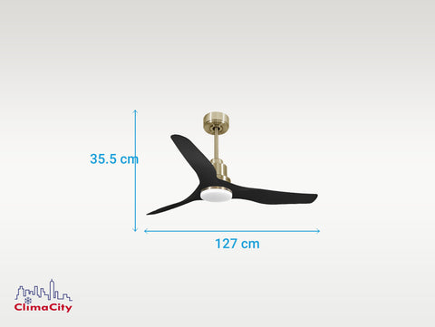 Ventilador de techo Reversible Termostato Dimable Wifi Motor DC Techos Inclinados Mando a Distancia Luz tres tonos Adaptador 2/3 Aspas Hypersilence Memoria 5