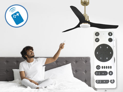 Ventilador de techo Reversible Termostato Dimable Wifi Motor DC Techos Inclinados Mando a Distancia Luz tres tonos Adaptador 2/3 Aspas Hypersilence Memoria 7