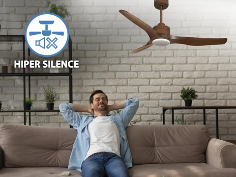 Ventilador de techo Reversible Termostato Dimable Wifi Motor DC Techos Inclinados Mando a Distancia Luz tres tonos Adaptador 2/3 Aspas Hypersilence Memoria 2