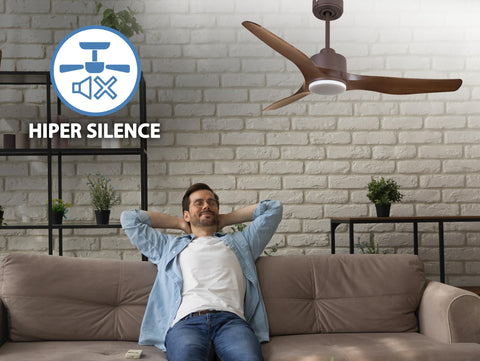 Ventilador de techo Reversible Termostato Dimable Wifi Motor DC Techos Inclinados Mando a Distancia Luz tres tonos Adaptador 2/3 Aspas Hypersilence Memoria 2