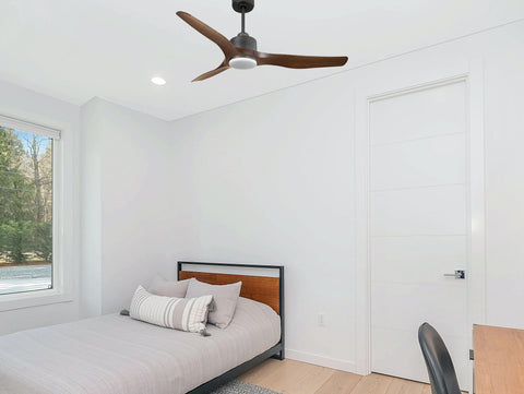 Ventilador de techo Reversible Termostato Dimable Wifi Motor DC Techos Inclinados Mando a Distancia Luz tres tonos Adaptador 2/3 Aspas Hypersilence Memoria 5