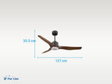 Ventilador de techo Reversible Termostato Dimable Wifi Motor DC Techos Inclinados Mando a Distancia Luz tres tonos Adaptador 2/3 Aspas Hypersilence Memoria 6