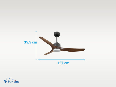 Ventilador de techo Reversible Termostato Dimable Wifi Motor DC Techos Inclinados Mando a Distancia Luz tres tonos Adaptador 2/3 Aspas Hypersilence Memoria 6