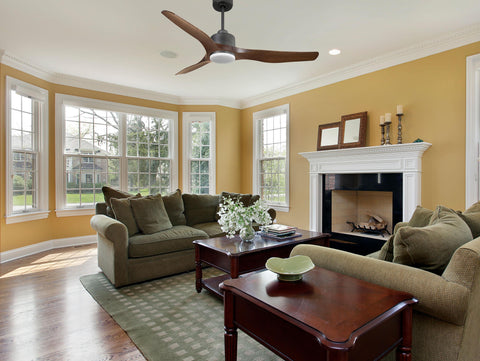 Ventilador de techo Reversible Termostato Dimable Wifi Motor DC Techos Inclinados Mando a Distancia Luz tres tonos Adaptador 2/3 Aspas Hypersilence Memoria 7