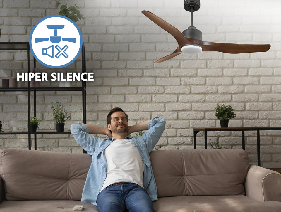 Ventilador de techo Reversible Termostato Dimable Wifi Motor DC Techos Inclinados Mando a Distancia Luz tres tonos Adaptador 2/3 Aspas Hypersilence Memoria 4