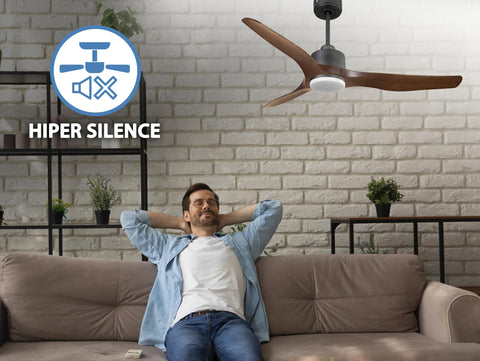 Ventilador de techo Reversible Termostato Dimable Wifi Motor DC Techos Inclinados Mando a Distancia Luz tres tonos Adaptador 2/3 Aspas Hypersilence Memoria 4