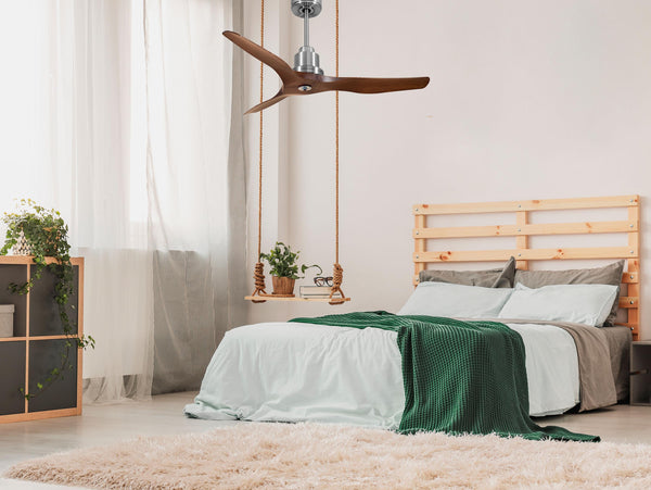 Ventilador de techo Reversible Termostato Dimable Wifi Motor DC Techos Inclinados Mando a Distancia Luz tres tonos Adaptador 2/3 Aspas Hypersilence Memoria 2