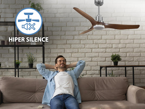 Ventilador de techo Reversible Termostato Dimable Wifi Motor DC Techos Inclinados Mando a Distancia Luz tres tonos Adaptador 2/3 Aspas Hypersilence Memoria 5