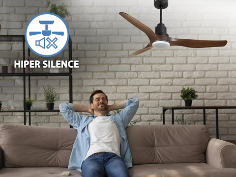 Ventilador de techo Reversible Termostato Dimable Wifi Motor DC Techos Inclinados Mando a Distancia Luz tres tonos Adaptador 2/3 Aspas Hypersilence Memoria 6