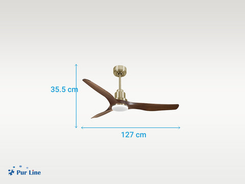Ventilador de techo Reversible Termostato Dimable Wifi Motor DC Techos Inclinados Mando a Distancia Luz tres tonos Adaptador 2/3 Aspas Hypersilence Memoria 5