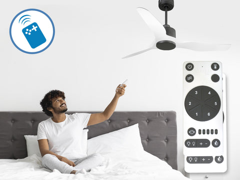 Ventilador de techo Reversible Termostato Wifi Motor DC Techos Inclinados Mando a Distancia Adaptador 2/3 Aspas Hypersilence Memoria 2