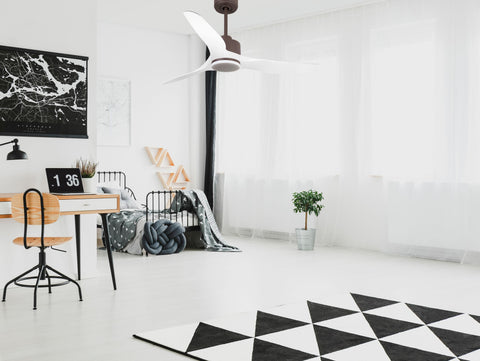 Ventilador de techo Reversible Termostato Dimable Wifi Motor DC Techos Inclinados Mando a Distancia Luz tres tonos Adaptador 2/3 Aspas Hypersilence Memoria 3