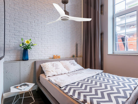 Ventilador de techo Reversible Termostato Dimable Wifi Motor DC Techos Inclinados Mando a Distancia Luz tres tonos Adaptador 2/3 Aspas Hypersilence Memoria 7