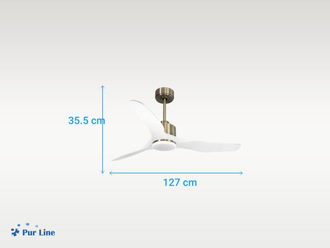 Ventilador de techo Reversible Termostato Dimable Wifi Motor DC Techos Inclinados Mando a Distancia Luz tres tonos Adaptador 2/3 Aspas Hypersilence Memoria 2