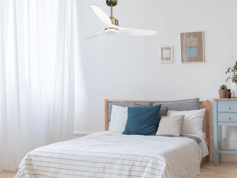 Ventilador de techo Reversible Termostato Dimable Wifi Motor DC Techos Inclinados Mando a Distancia Luz tres tonos Adaptador 2/3 Aspas Hypersilence Memoria 5