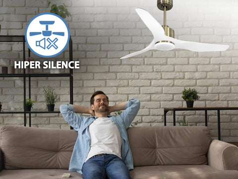 Ventilador de techo Reversible Termostato Dimable Wifi Motor DC Techos Inclinados Mando a Distancia Luz tres tonos Adaptador 2/3 Aspas Hypersilence Memoria 6