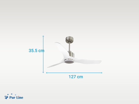 Ventilador de techo Reversible Termostato Dimable Wifi Motor DC Techos Inclinados Mando a Distancia Luz tres tonos Adaptador 2/3 Aspas Hypersilence Memoria 5