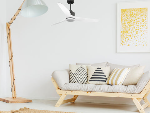 Ventilador de techo Reversible Termostato Dimable Wifi Motor DC Techos Inclinados Mando a Distancia Luz tres tonos Adaptador 2/3 Aspas Hypersilence Memoria 6