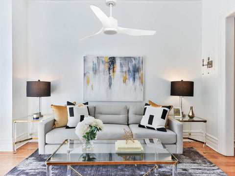 Ventilador de techo Reversible Termostato Dimable Wifi Motor DC Techos Inclinados Mando a Distancia Luz tres tonos Adaptador 2/3 Aspas Hypersilence Memoria 3