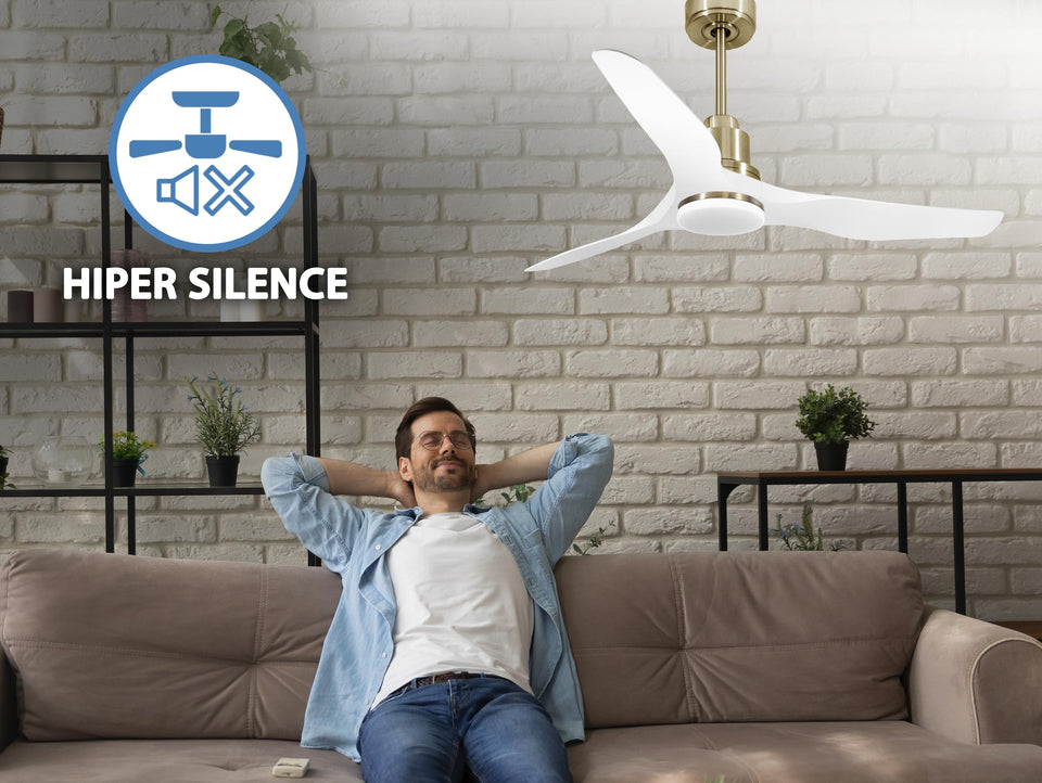 Ventilador de techo Reversible Termostato Dimable Wifi Motor DC Techos Inclinados Mando a Distancia Luz tres tonos Adaptador 2/3 Aspas Hypersilence Memoria 5