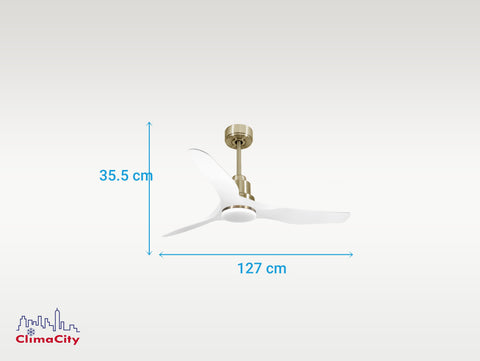 Ventilador de techo Reversible Termostato Dimable Wifi Motor DC Techos Inclinados Mando a Distancia Luz tres tonos Adaptador 2/3 Aspas Hypersilence Memoria 6